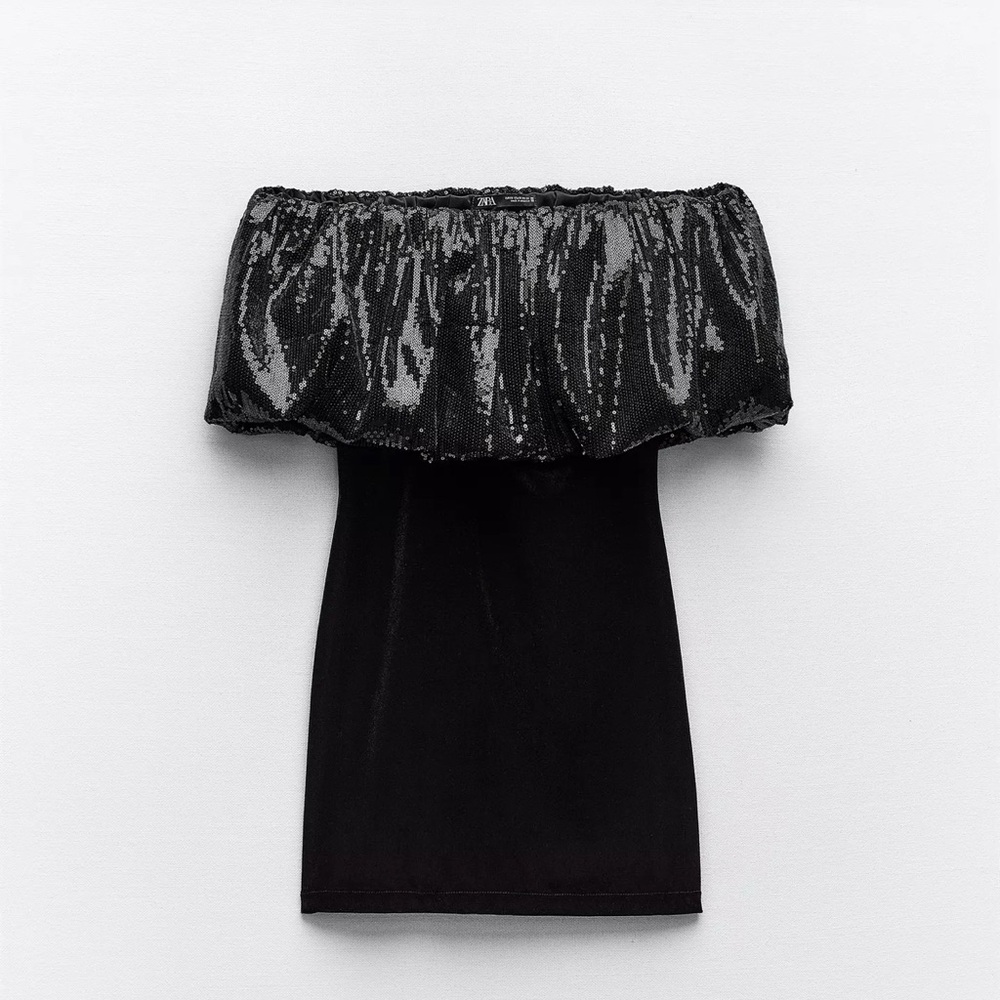Zara Black Off-Shoulder Mini Sequin Dress